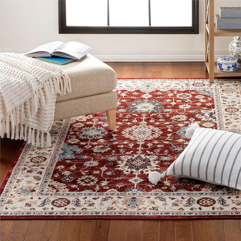 Everwash Treasure Lina Traditional Medallion Machine Washable Area Rug, Red/Ivory, 5'2"x7'2"