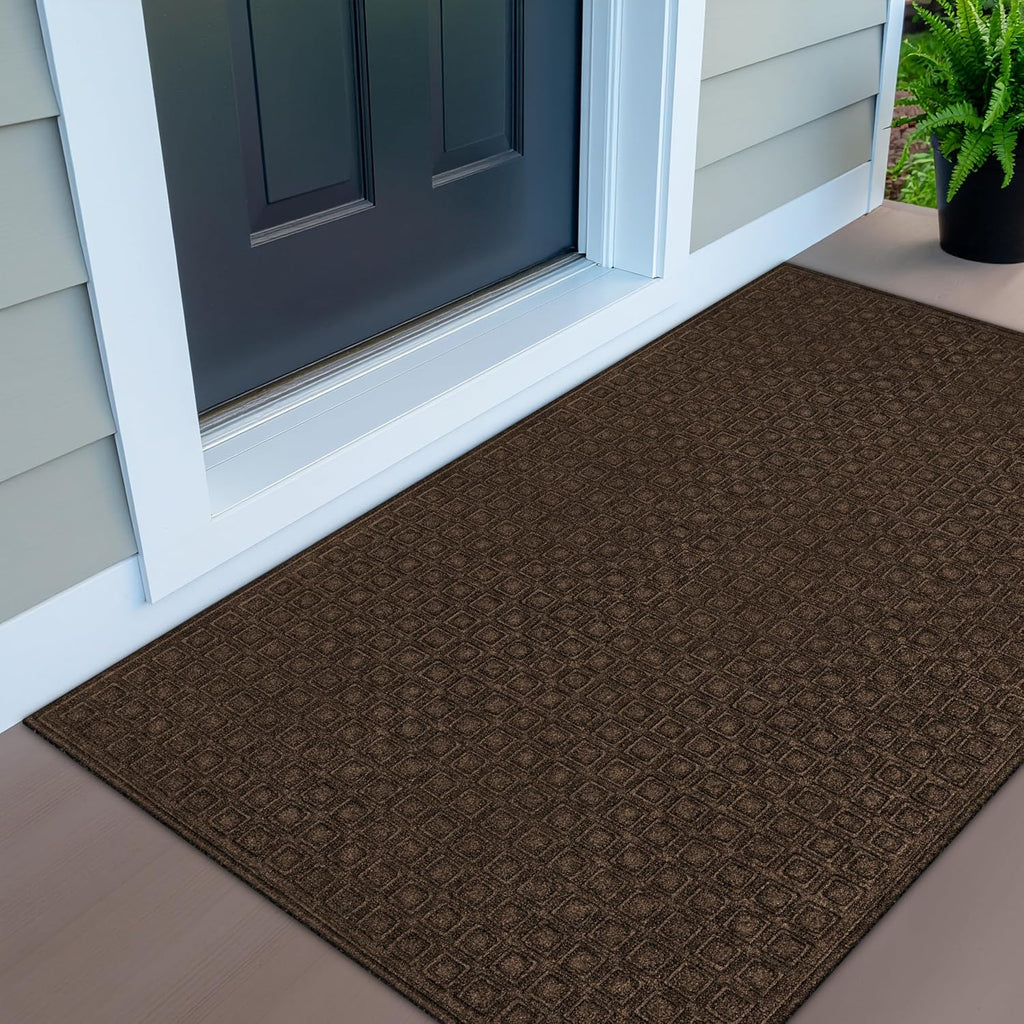 Textures 3' x 5' Blocks Heavy Duty Walnut Door Mat - Weather & Stain Resistant, Non-Slip, Outdoor Mat - Superior