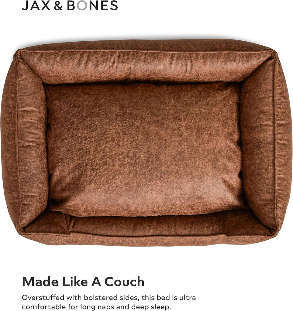 Lounge Brown Faux Leather Dog Bed w/Bolstered Sides