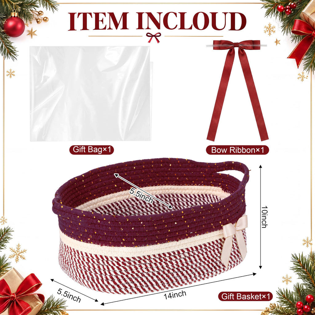 Woven Christmas Gift Basket Empty, Burgundy, White