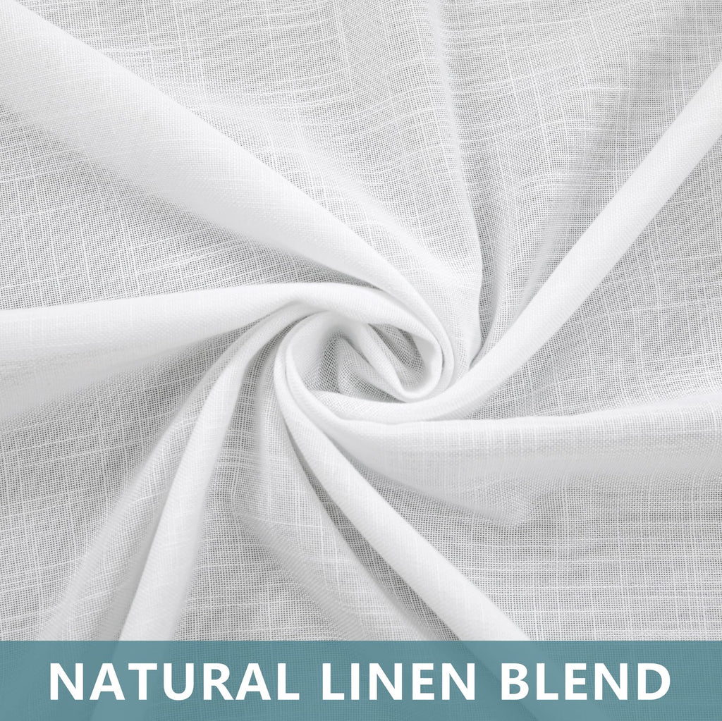 White Curtains 54 Inch Length Farmhouse 2 Panels Tab Top Casual Woven Linen Semi Sheer Short Cafe Tier Curtains Small