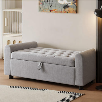 48" Ottoman with Storage, Tufted Storage Ottoman Bench, Convenient Living Room Fabrics Bench Seat, Entryway Shoe