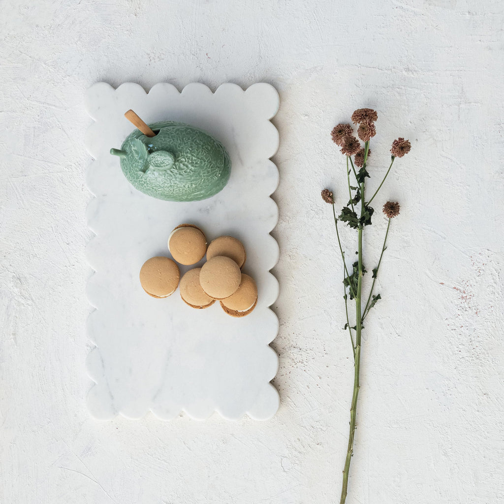 Marble Cheese Board with Scalloped Edge, White