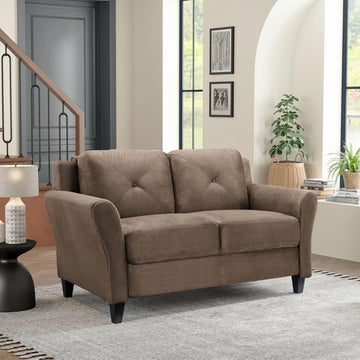 Harrington 57.9" Loveseat, Transitional Modern, Pocket Coil Comfort, Easy Assembly, Microfiber Fabric, Brown