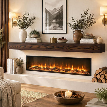 Wood Fireplace Mantel Shelves Wall Mounted, 84"W X 8"D x 5"H, Dark Brown