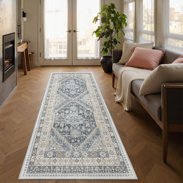 Runner Rug 2x6, Non Slip Washable Rugs s, Blue/Beige