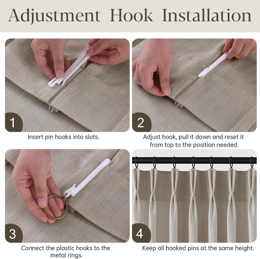 Pinch Pleated Linen Curtains 90 Inches Long 2 Panels for Living Room Bedroom Light Filtering Curtain Memory Shape