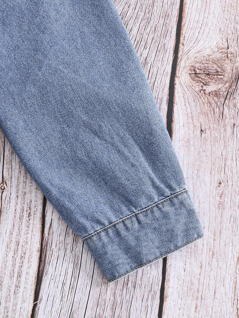 Boys Long Sleeve Button Down Denim Jacket with Pockets