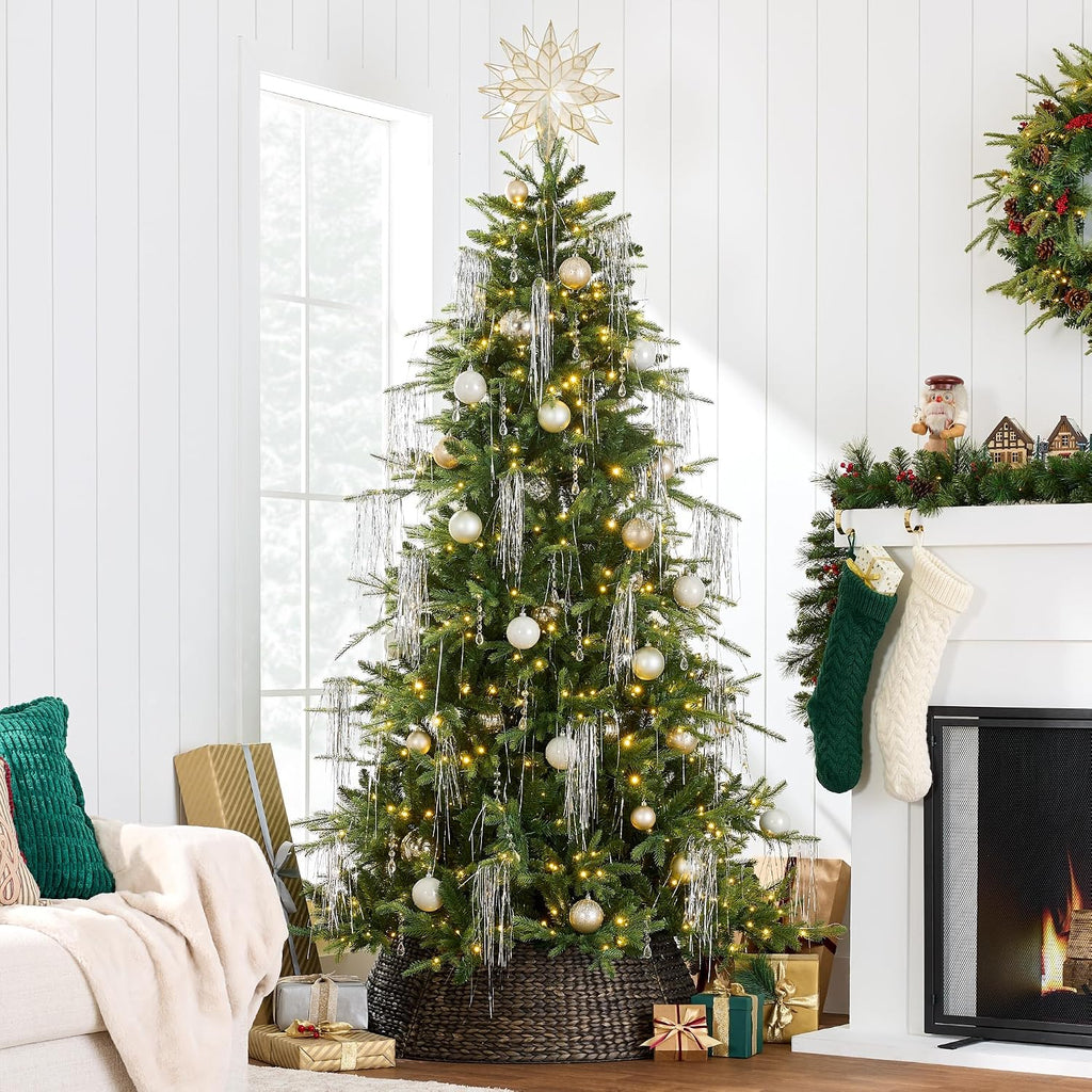 Full Aspen Christmas Tree, Pre-lit Realistic Noble Fir w/ 1,800 Glowing Micro LED Lights, in-1 White &