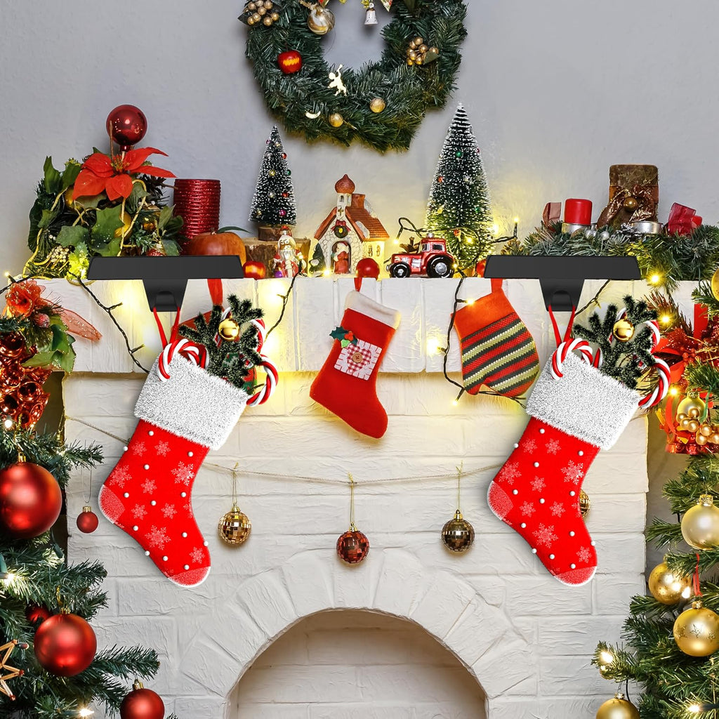4 Pcs Christmas Black Stocking Holders, Heavy Duty Mantle Hangers with Non-Slip Pad, Weighted Stocking Hooks