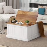 Farmhouse Coffee Table, Square Wood Center Table with Large Hidden Storage Compartment