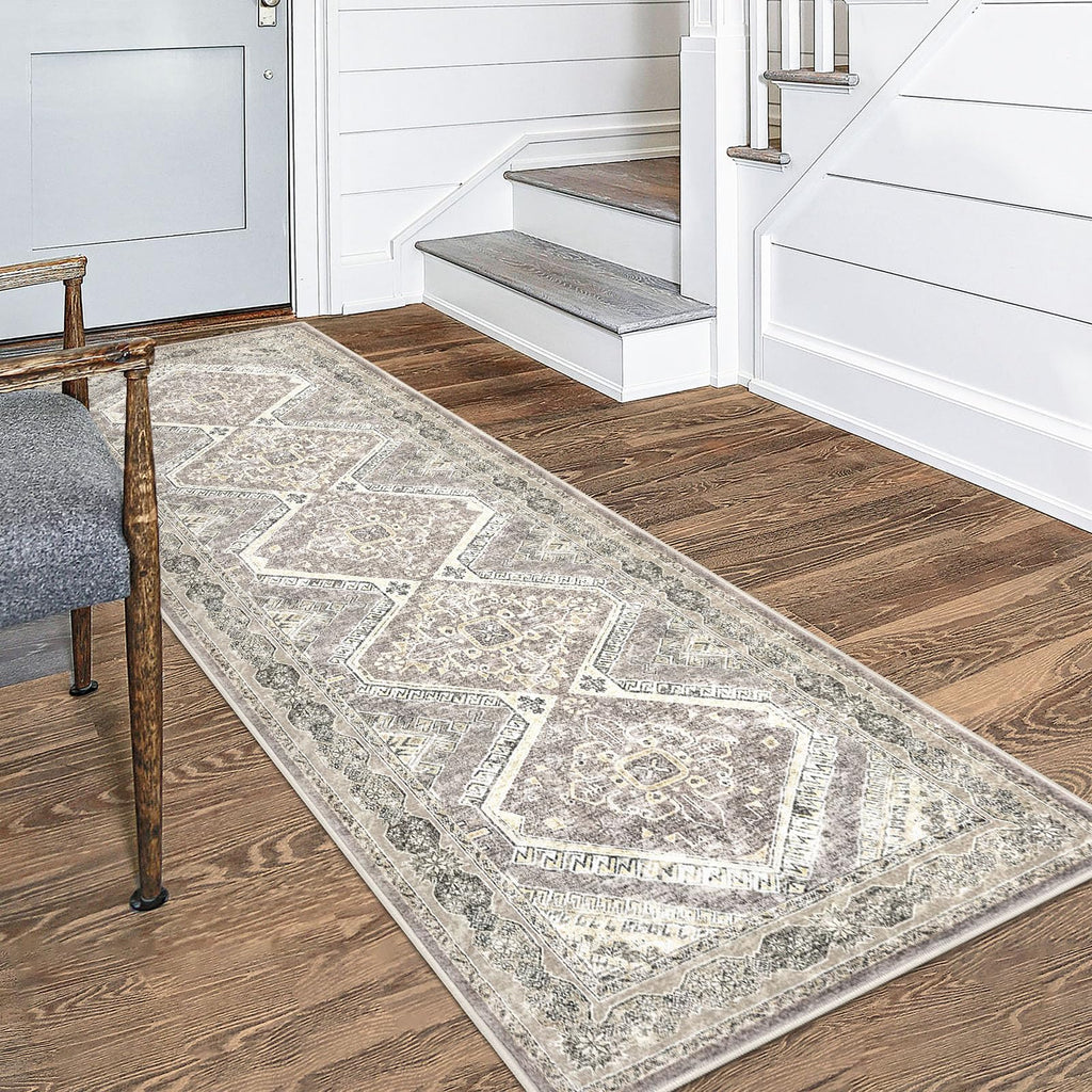 Oriental Washable Runner Rug Runners s Ivory Grey