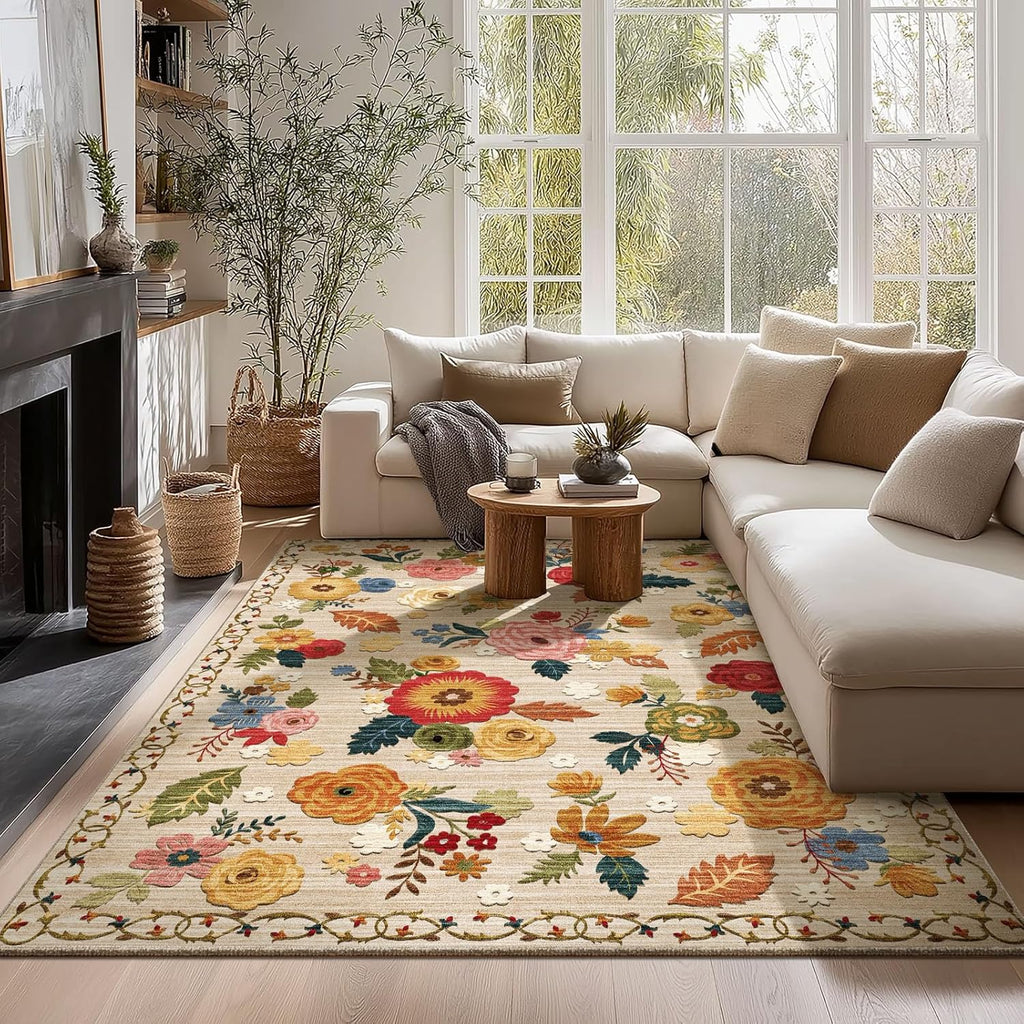 5x7 Area Rugs for Living Room: Machine Washable Rug for Bedroom Non Slip Low Pile Soft Faux Wool Non Shedding