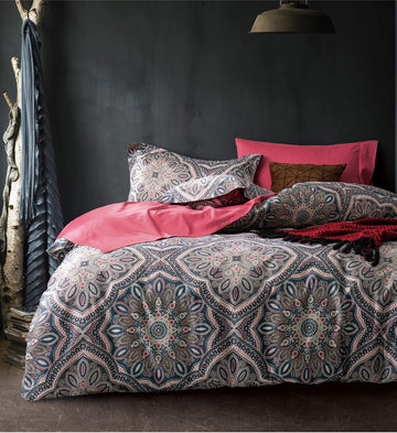 Venetian Damask Bohemian Paisley Duvet Cover Set Boho Chic Watercolor Medallion Egyptian Cotton Sateen Luxury
