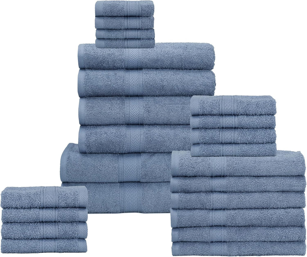 24 Piece Bath Towels Set - 100% Cotton 24 PC Bulk Pack Hotel Spa Towel Set- 2 XXL Oversized Big Towels, 4 Bath