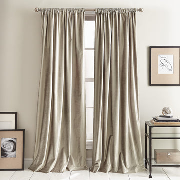 Modern Knotted Velvet Lined Curtain Panel Pair, 84", Champagne