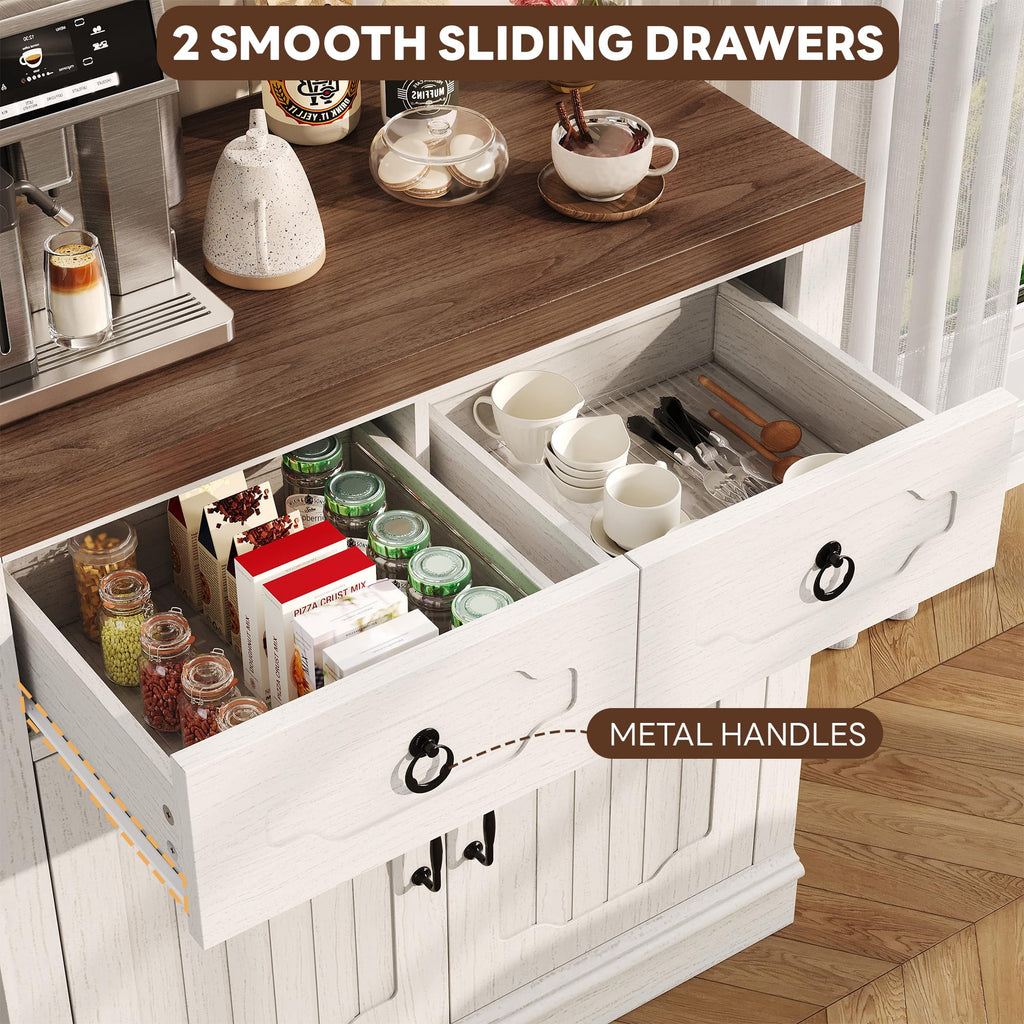 Buffet Cabinet with 2 Drawers, 32" Sideboard Buffet Storage Cabinet with Doors and Shelves, Farmhouse Coffee Bar