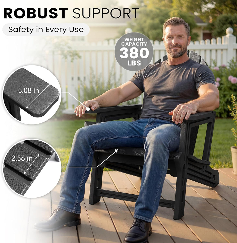 Adirondack Chairs Set of 2, HDPE Outdoor Chairs with Cup Holder | Heavy Duty 380 lbs Capacity, All Weather Wood