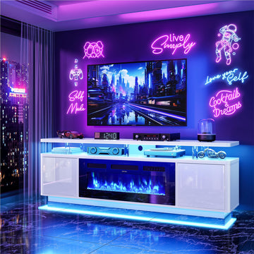 80" Fireplace TV Stand with Double LED Lights for TVs UP to 80", Electric Fireplace Entertainment Center with Storage