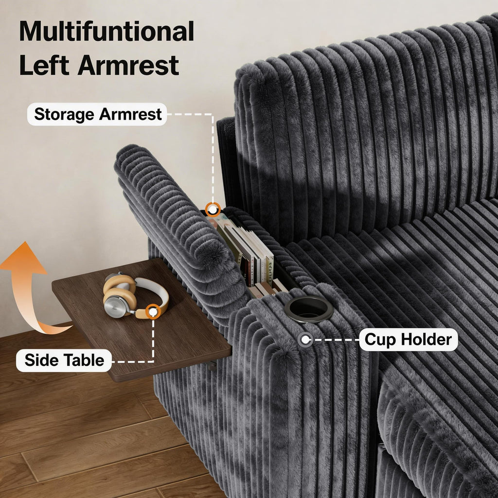 86" Modular Sectional Sleeper Sofa with Pull Out Bed, 3 Seat Plush Corduroy L Shaped Couch with Storage Chaise|USB