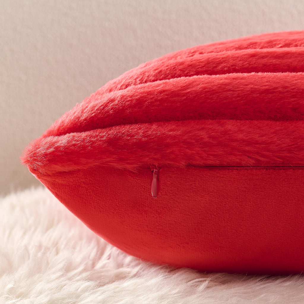 Pack of 2 Christmas Red Pillow Covers 20x20 Inch Decorative Faux Fur Throw Pillow Cover, Soft Lumbar Plush