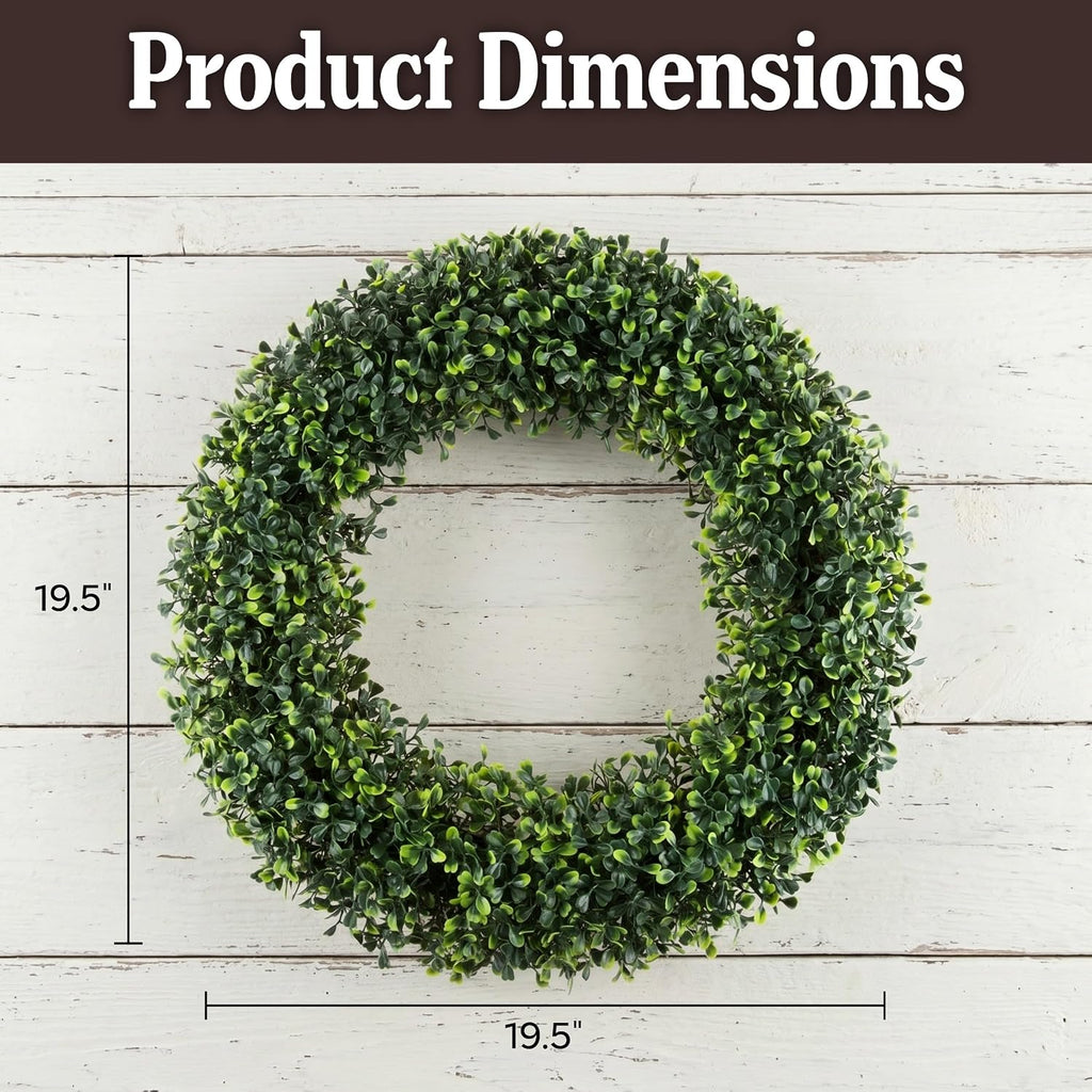 Round Boxwood Wreath for Front Door, Green, 19.5" x 2.5"