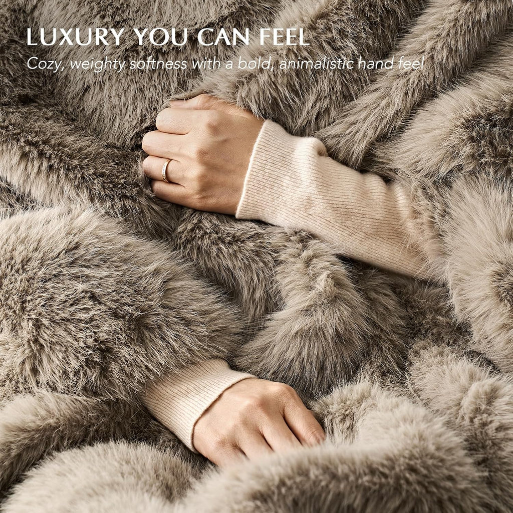 Luxury Faux Fur Throw Blanket, 60"x80", Natural Mink | Fluffy Faux Mink Blanket, Soft Cozy Plush, Thick Warm Winter