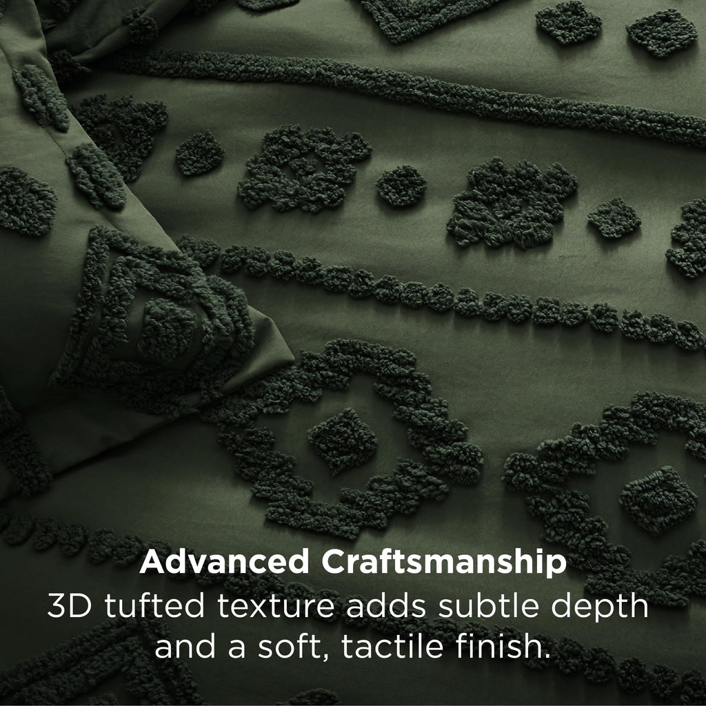 Boho Tufted Green Comforter King Size, GentleSoftTM 3 Pieces Boho Farmhouse-Style Decor Bedding, Exquisite Bedding