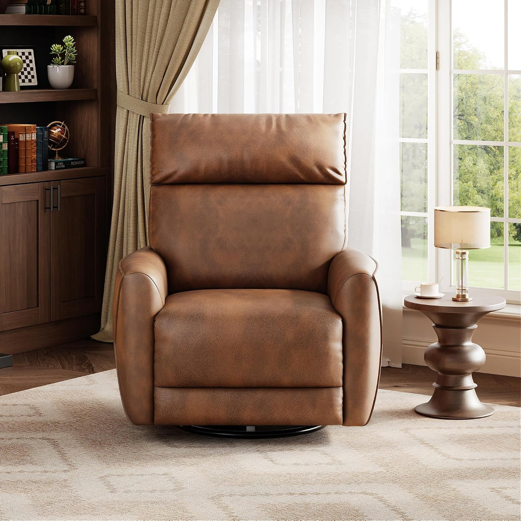 Power Recliner Chair, PU Leather Swivel Rocker Recliner with USB Ports, Upholstered Nursery Glider Reclining Sofa
