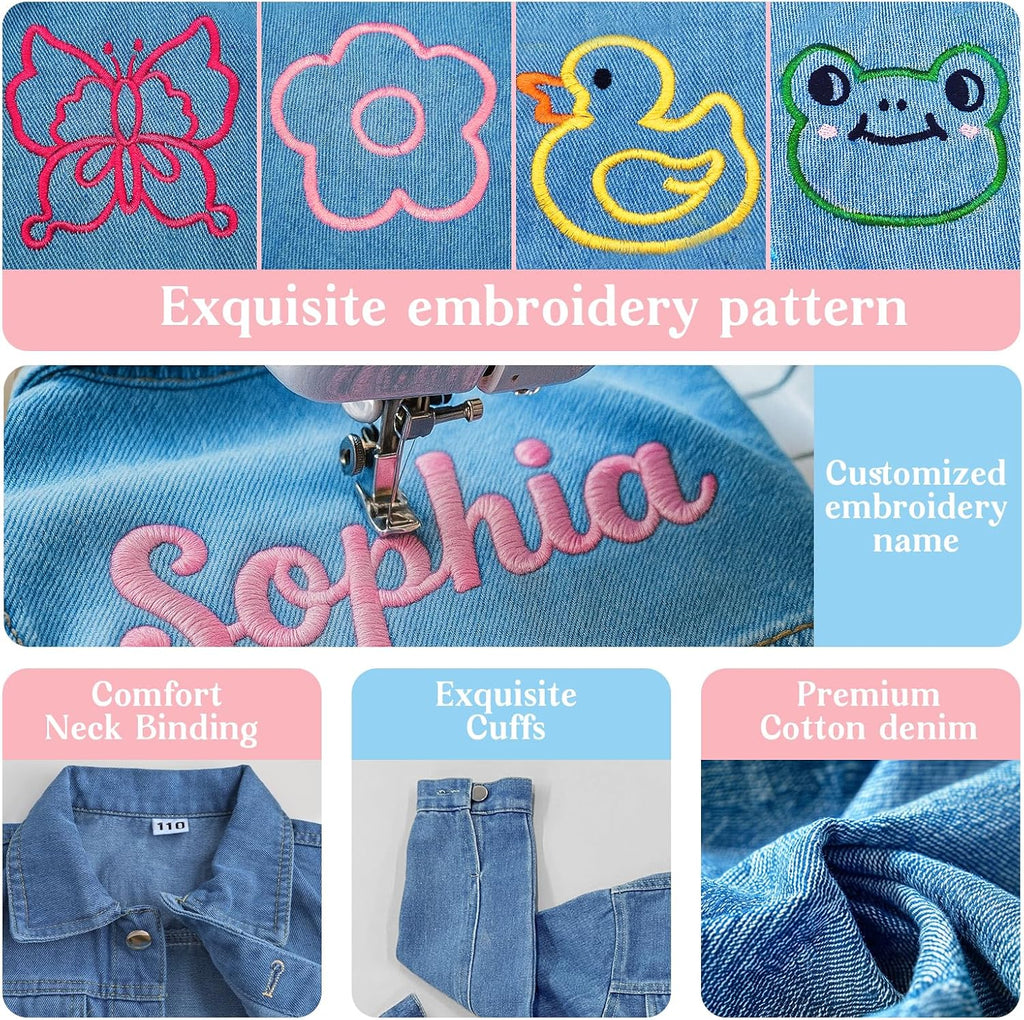 Personalized Kids Denim Jacket for Girls Boys with Name Patches