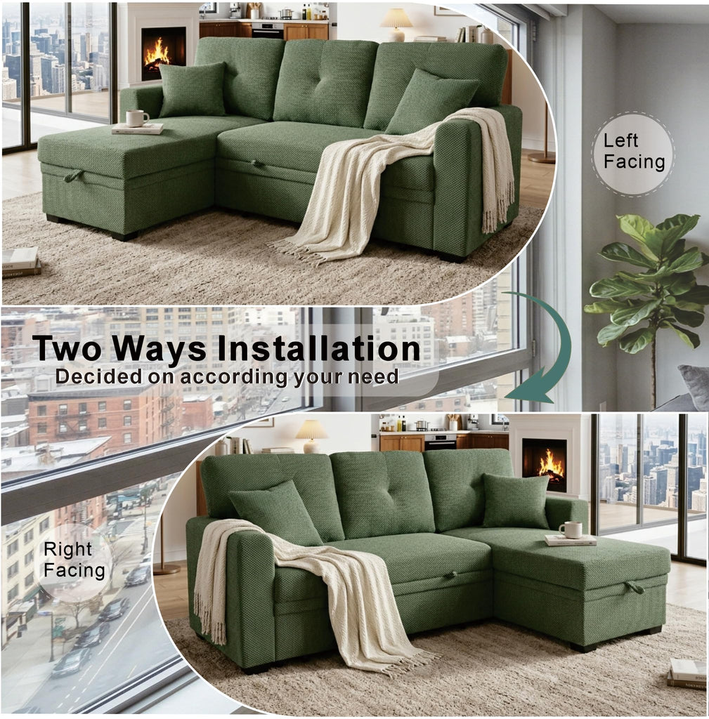 Tufted Sectional Sleeper Sofa Pull Out Couch Bed - Modern Upholstered L Shaped Convertible Sofa Bed with Chaise