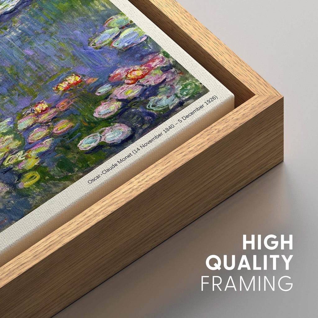 Framed Canvas Print Wall Art Water Lilies Master Artist Claude Monet Nature Wilderness Oil Painting Impressionism