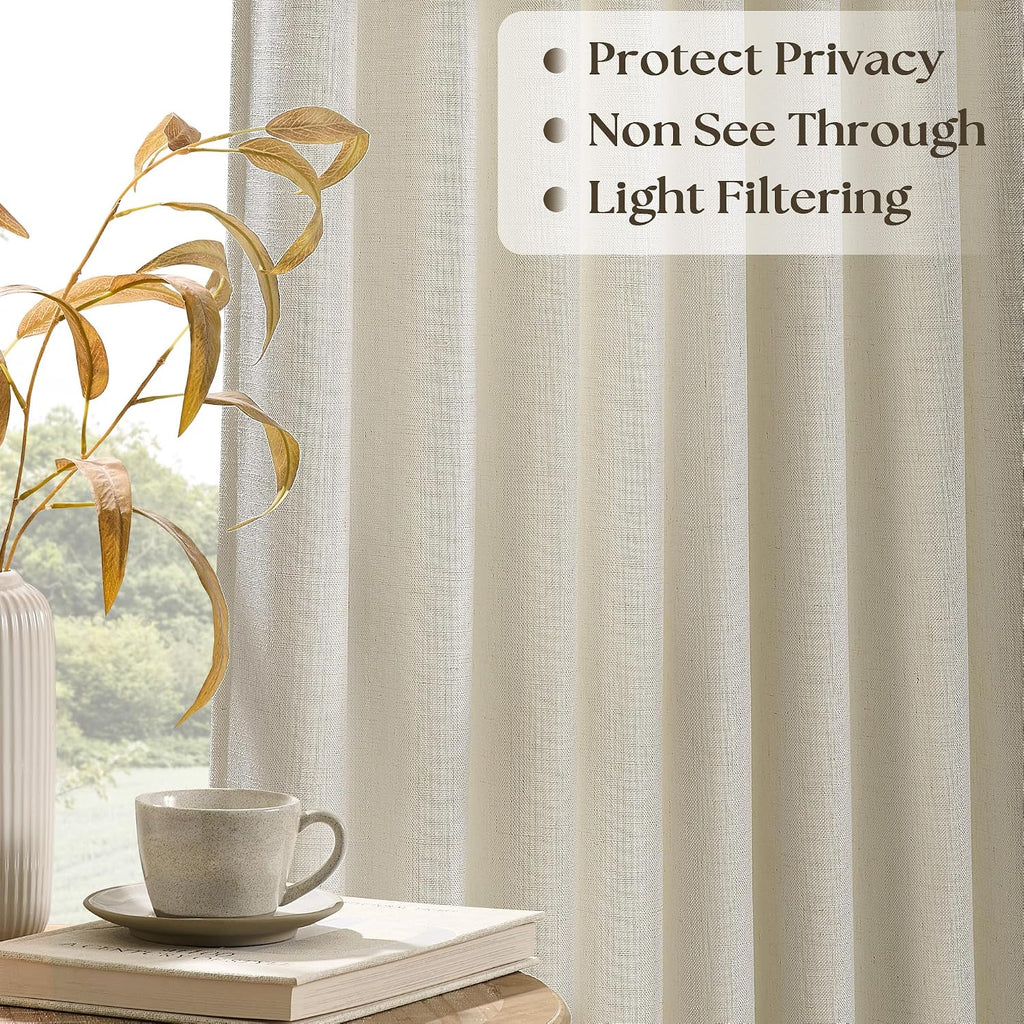 Flax Burlap 90 Inch Pinch Pleated Linen Curtains for Living Room Thick Linen Textured Drapes 90 Inches Long Pinch