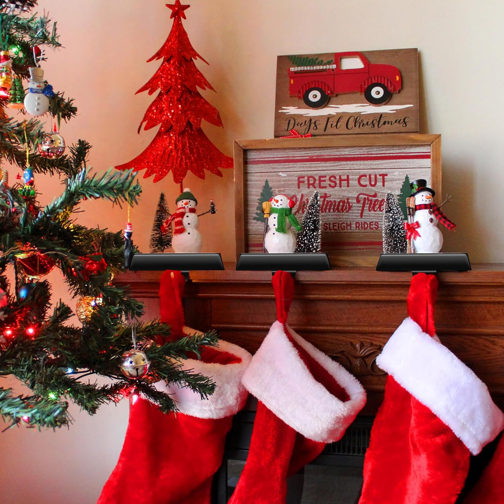 5 Pcs Black Christmas Metal Stocking Holders for Mantle, Heavy Duty Stocking Hangers Stocking Hook Xmas Ornaments for