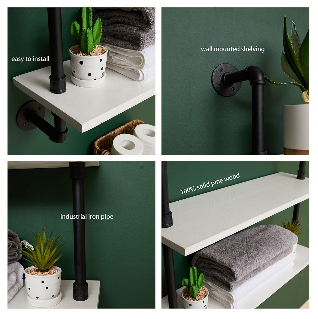 Industrial Pipe Shelving Rustic White Pipe Wall Shelves Industrial Shelves with Wood Planks Floating Shelves 48 Inch
