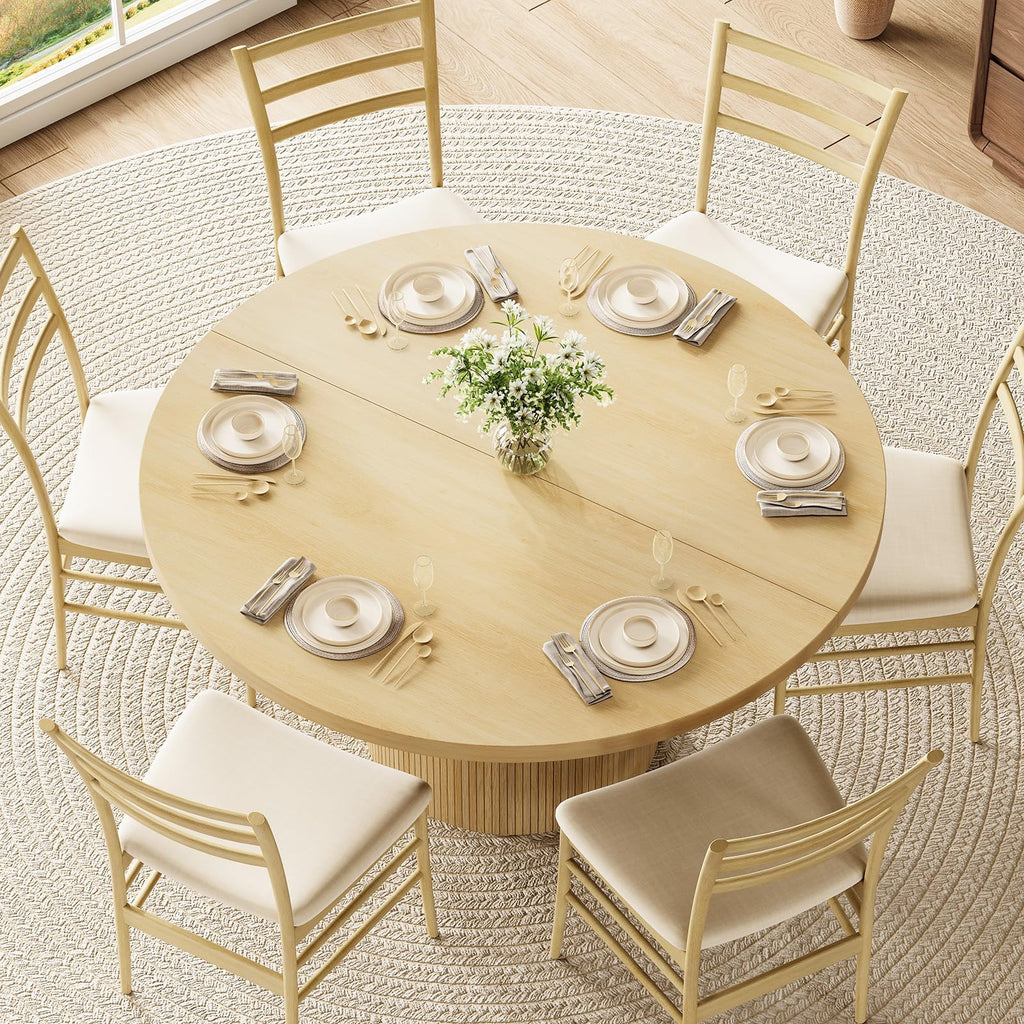 47" Round Dining Table, Circle Fluted Kitchen Table Only Oak
