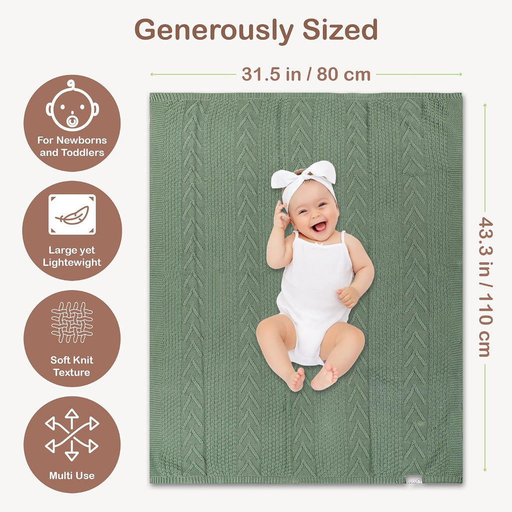 Organic Cotton Knit Baby Blanket Unisex Infant & Toddler 31x43