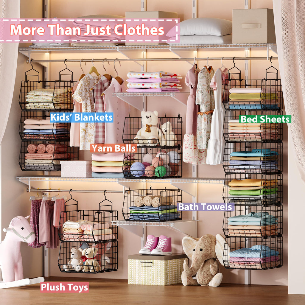6-Tier Extended Depth Hanging Closet Organizers and Storage for Closet Organization, Stackable Hanging Shelves with