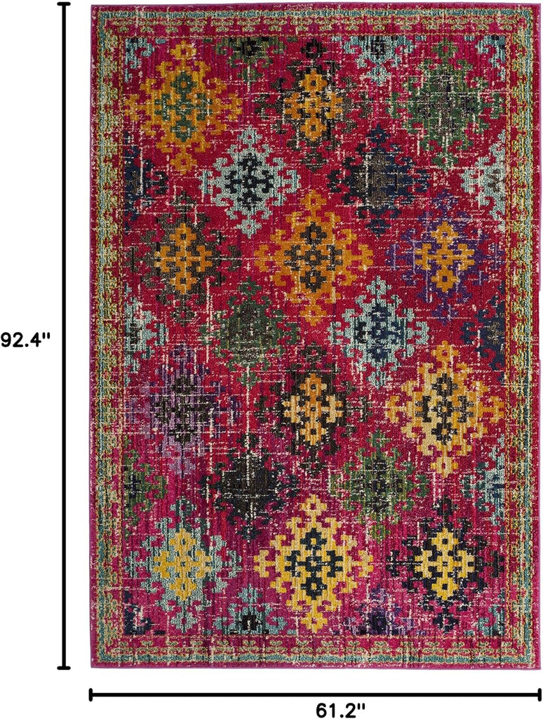 Monaco Collection Area Rug - 5'1" x 7'7", Fuchsia & Multi, Boho Diamond Trellis Design, Non-Shedding & Easy Care