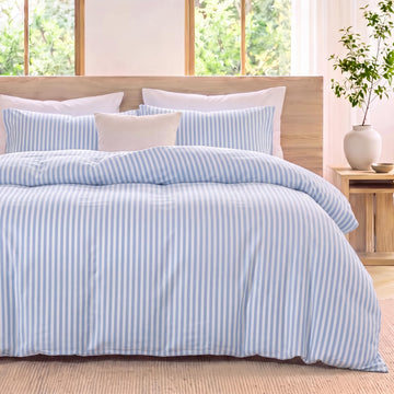 Blue Striped Comforter Set, 100% Cotton Comforter Set, 3-Piece