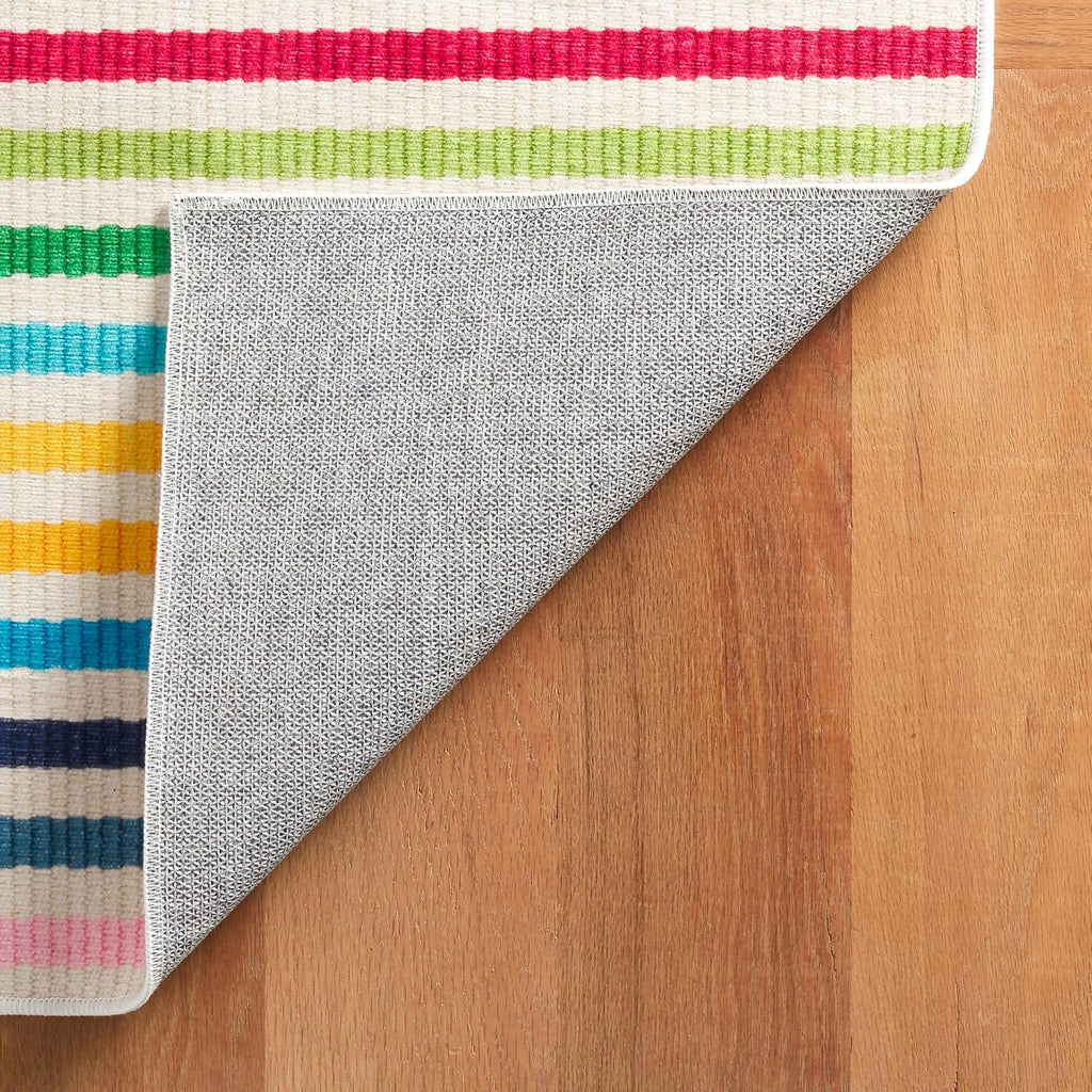 Rainbow Stripe Multicolor Striped Washable Rug