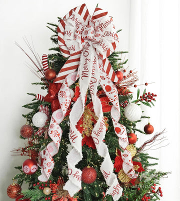 Red Christmas Tree Topper Bow 13 inch x 45 inch