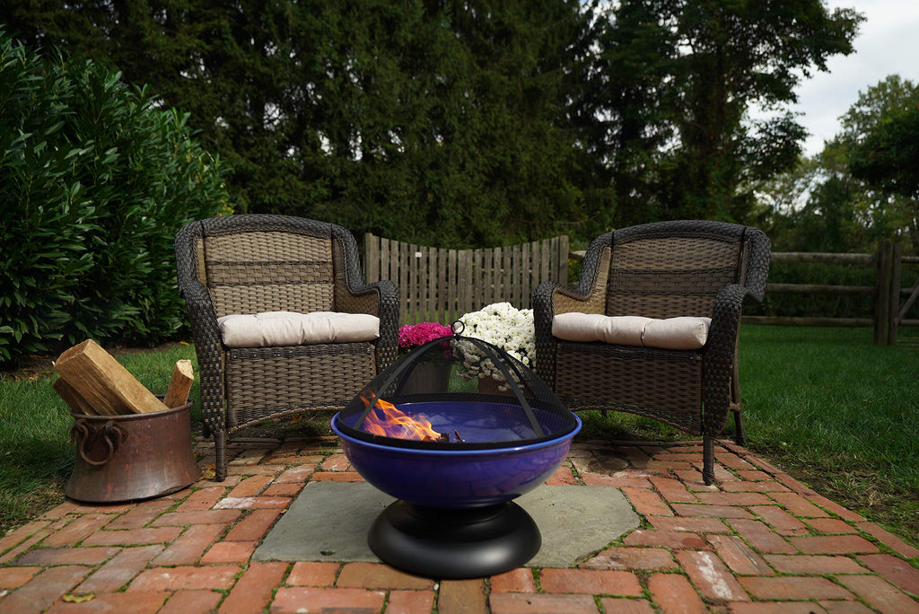 Blue Enameled Fire Bowl/Pit Sphere, Powder Coated Steel
