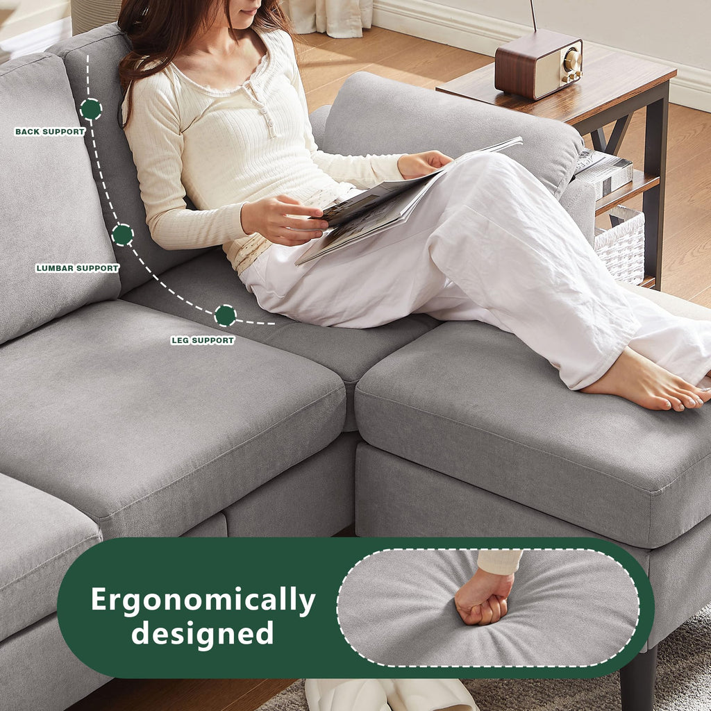80" Convertible Sectional Sofa, Small L Shaped 3 Seat Couch with Reversible Storage Chaise, Modern Polyester Fabric