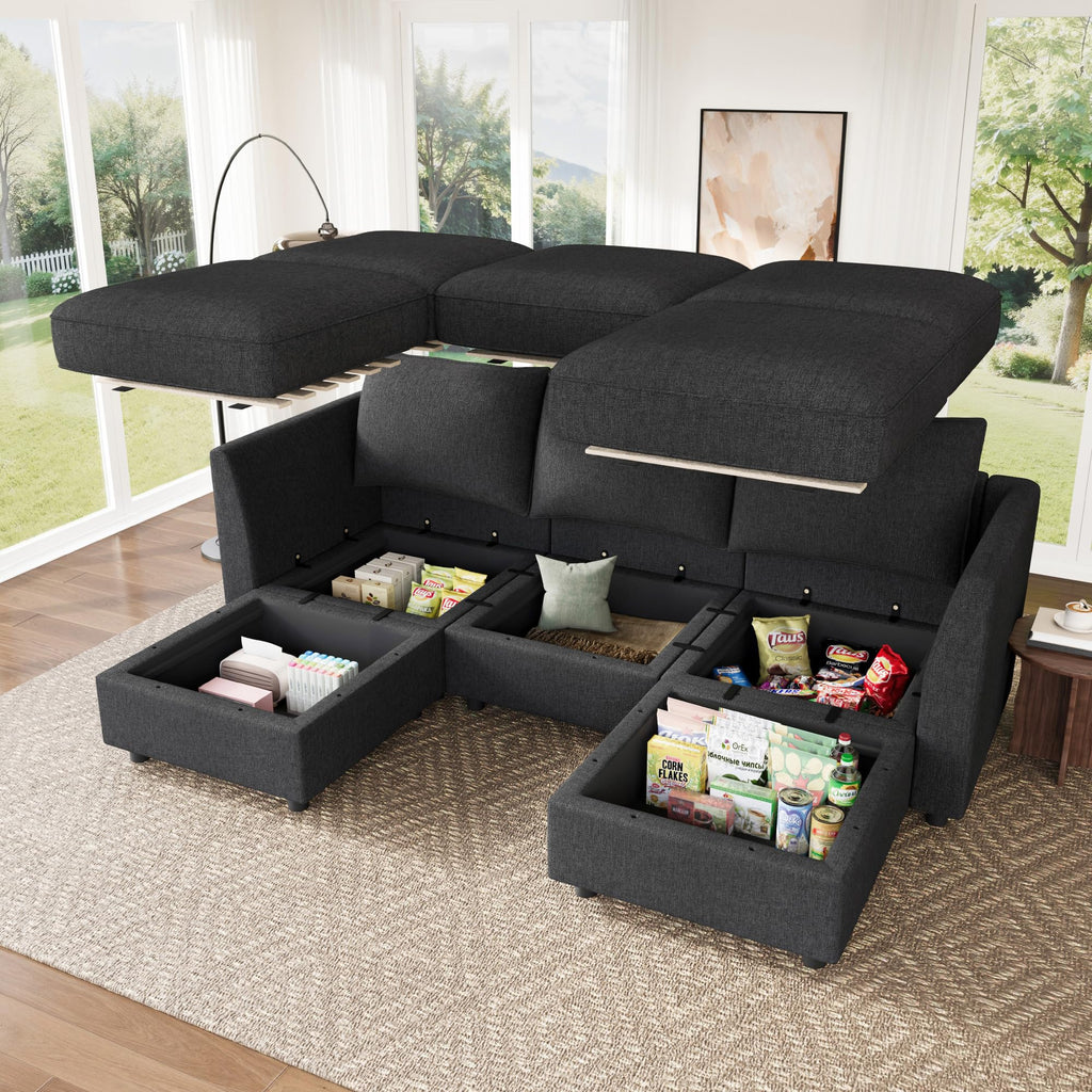 Modular Sectional Sofa with Storage U Shaped Sectional Sofa, Convertible Couches - Linen Grey