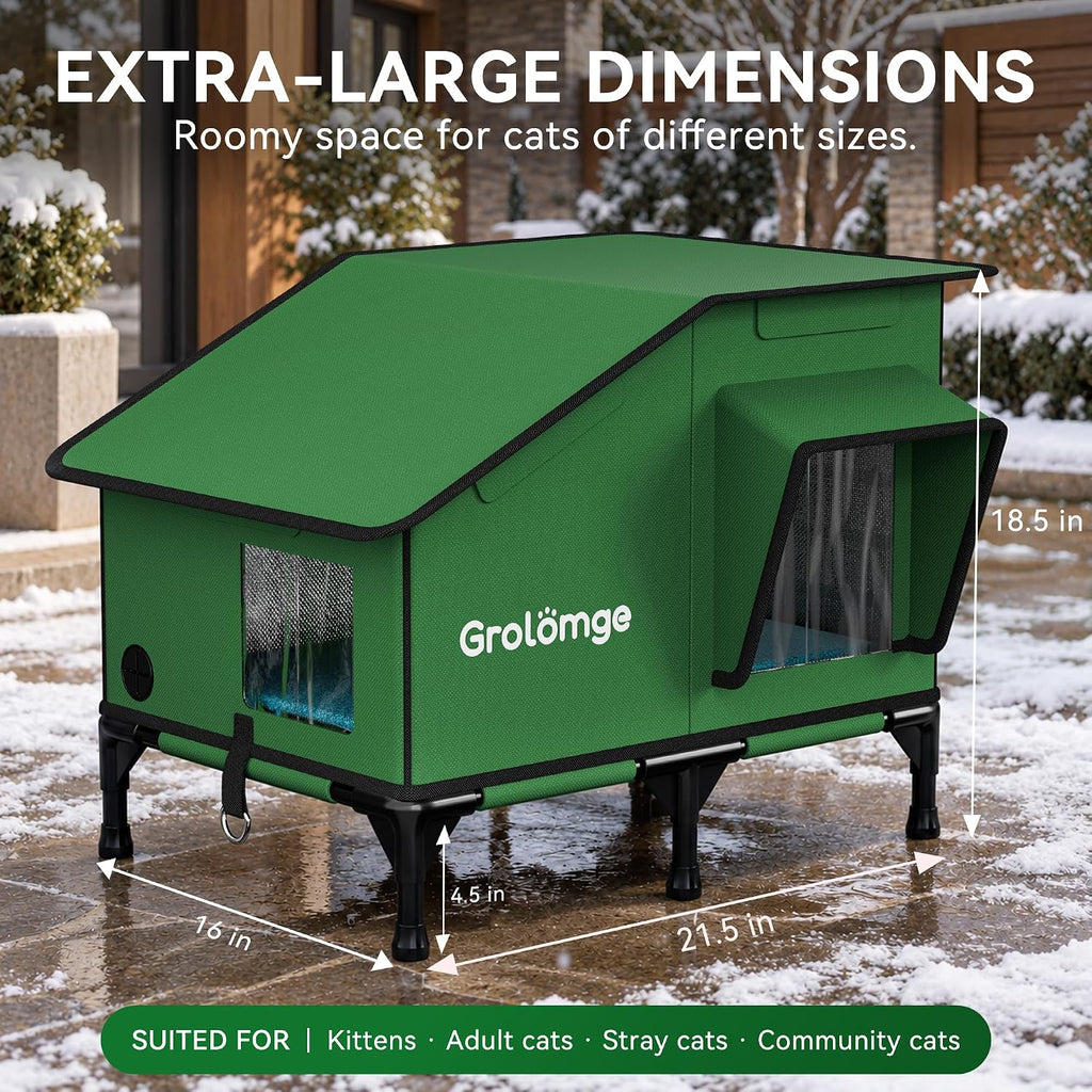 Heated Cat House for Outside, Weatherproof Outdoor Cat Shelter