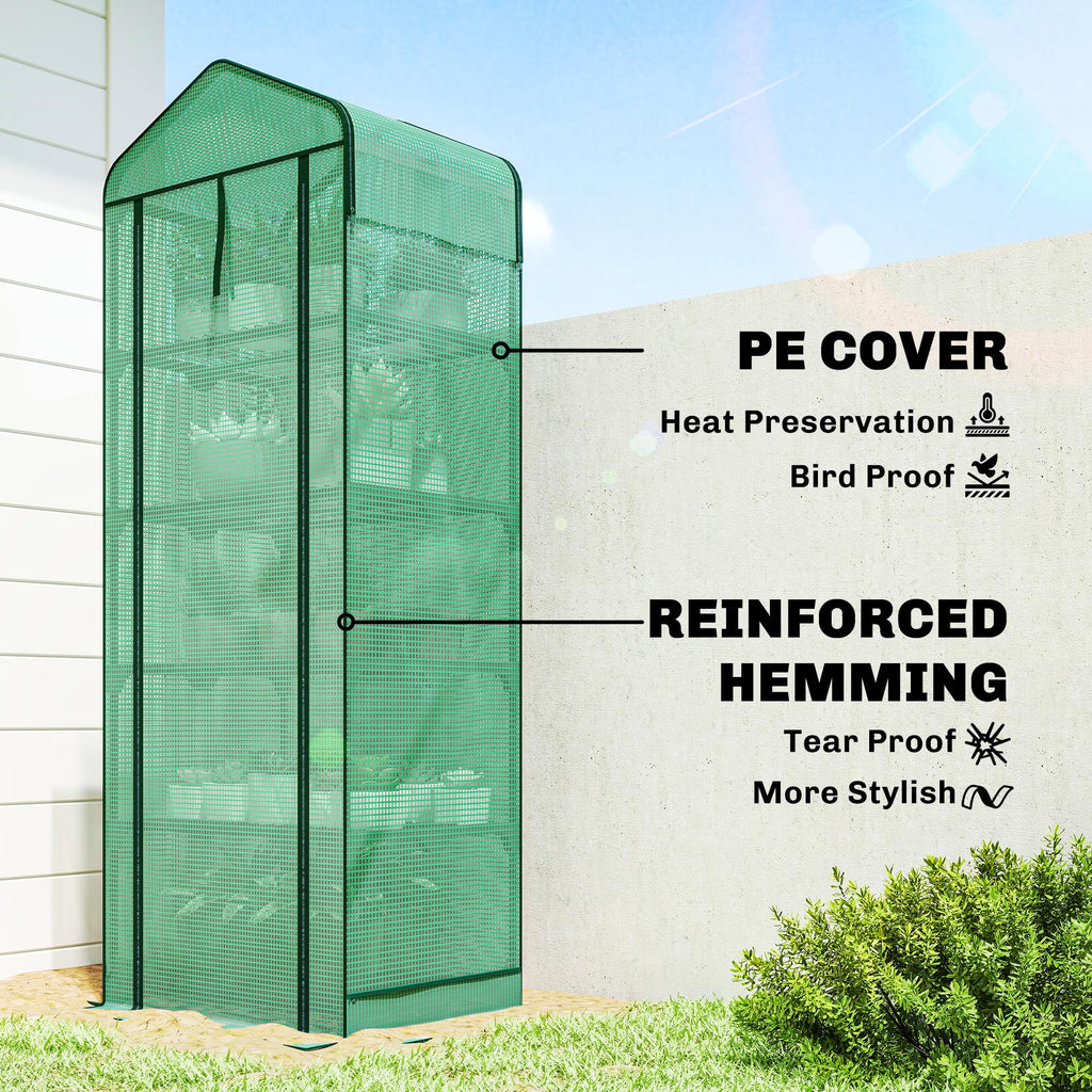 5 Tier Mini Greenhouse w/ Screen Roof 27.6" x 19.7" x 75.6" Green