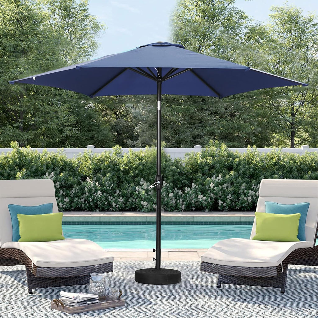 9FT Patio Umbrella Outdoor Table Umbrella,Market Umbrella with Push Button Tilt and Crank Pool, No Base (Navy Blue)