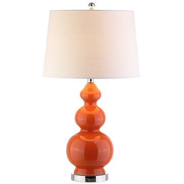Bowen 27.5" Ceramic Triple Gourd Table Lamp, Coral/Chrome