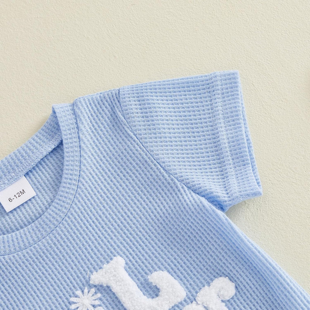 Toddler Baby Sister Brother Matching Outfit Big Sister&Lil Brother Embroidery Waffle Knit Top+Short 2pcs Summer Set